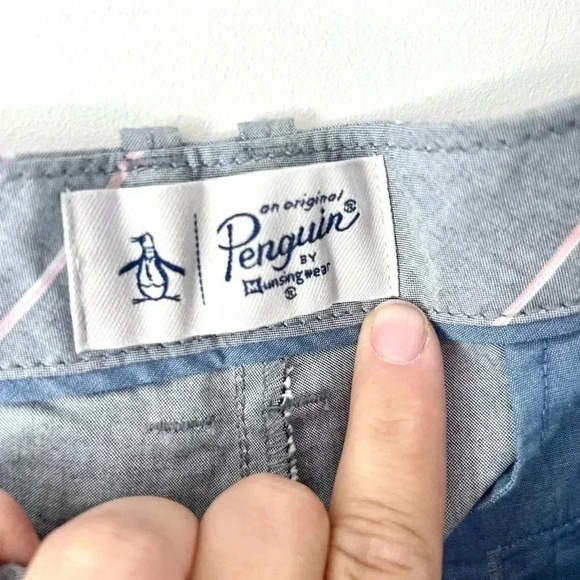 Penguin Slim Fit Gray with Pink Stripes 8" Inseam Shorts Size 38, NWT - Picture 9 of 11